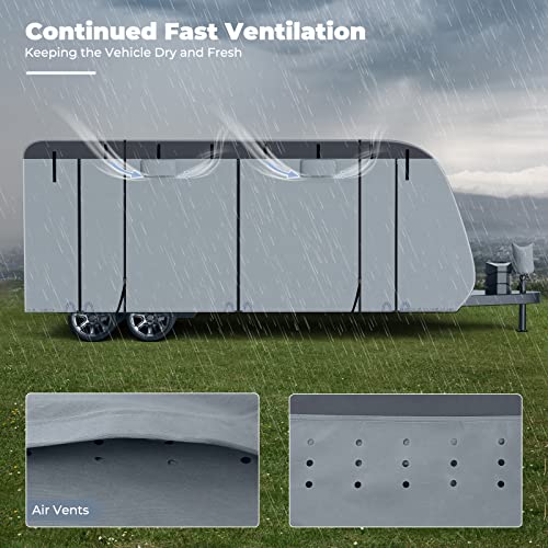 RVMasking 7 Layers top RV Travel Trailer Cover Rip-Stop Waterproof Camper Cover Fits 24‘1”-26' Motorhome - Anti-UV Windproof Breathable with 4 Tire Covers & Tongue Jack Cover
