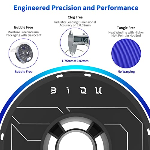 BIQU 3D Printer Filament PLA 1.75mm 1kg Spool (2.2lbs), Dimensional Accuracy +/- 0.03mm, Non-Tangling Non-Clogging Non-Stringing Tough PLA 3D Printing Filament for Most FDM 3D Printer - Blue