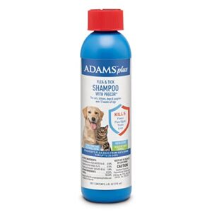 adams plus flea & tick shampoo with precor for cats, kittens, dogs & puppies over 12 weeks of age | sensitive skin flea treatment for dogs & cats | kills adult fleas, flea eggs, ticks, and lice | 6 oz