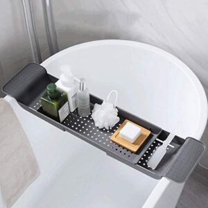 winakui adjustable bathtub tray caddy bath tub rack, extendable bathroom shelf bathtub dish drainer, retractable bath tub tray rack for kitchen bathroom (grey)