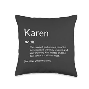 fun awesome karen's apparel kind hearted funny name definition karen throw pillow, 16x16, multicolor