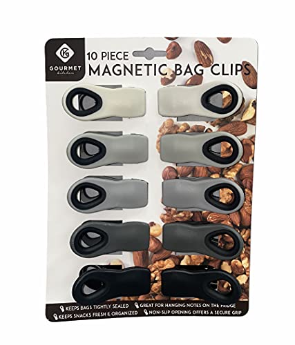 Gourmet Kitchen 10 Piece Bag Clips with Magnet, Food Clips, Chip Clips, Bag Clips for Food Storage with Air Tight Seal Grip, Snack Bags and Food Bags, Air Tight Gray Ombre