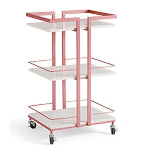 storage newspaper baskets marble removable golden cart beauty salon hotel restaurant pink dining cart silent casters for easy movement (color : pink, size : 433376cm)