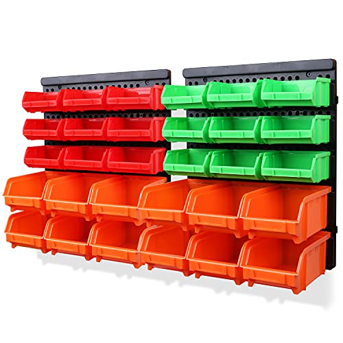 SWANLAKE 30PCS Wall Mounted Storage Bins, Plastic Garage Rack ,Screw Storage ,Tool Organizers.