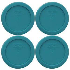 pyrex 7202-pc turquoise round plastic food storage replacement lid, made in usa - 4 pack