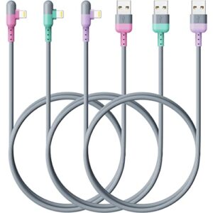 3colors iphone charger lightning cable 6ft 3packs 90 degree right charging cord, apple mfi certified for apple charger, iphone 13/12/11/se/xs/xs max/xr/x/8 plus/7/6 plus