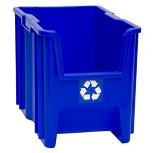 readyspace commercial industrial heavy duty stackable open-front recycling bin box containers, 7 gallon, 4 pack, blue