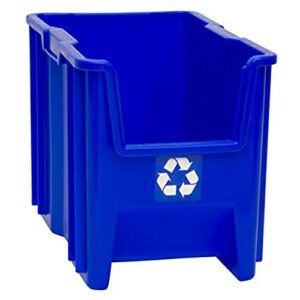 READYSPACE Commercial Industrial Heavy Duty Stackable Open-Front Recycling Bin Box Containers, 7 Gallon, 4 Pack, Blue