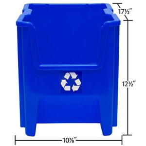 READYSPACE Commercial Industrial Heavy Duty Stackable Open-Front Recycling Bin Box Containers, 7 Gallon, 4 Pack, Blue