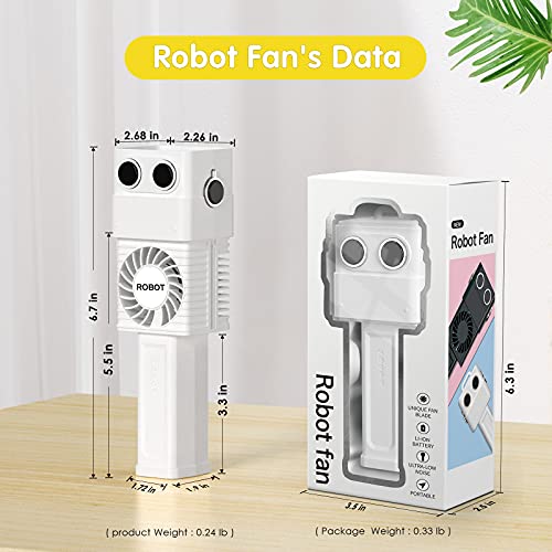 Diesda Kid Robot Handheld Fan, color-change Head Robot Toy - Small Handheld Fan with 3 Speed for Desk, Outdoors, Hiking, Camping, Travel - White