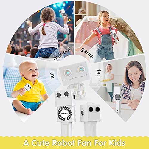 Diesda Kid Robot Handheld Fan, color-change Head Robot Toy - Small Handheld Fan with 3 Speed for Desk, Outdoors, Hiking, Camping, Travel - White