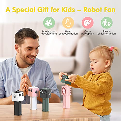 Diesda Kid Robot Handheld Fan, color-change Head Robot Toy - Small Handheld Fan with 3 Speed for Desk, Outdoors, Hiking, Camping, Travel - White