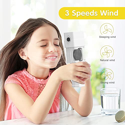 Diesda Kid Robot Handheld Fan, color-change Head Robot Toy - Small Handheld Fan with 3 Speed for Desk, Outdoors, Hiking, Camping, Travel - White