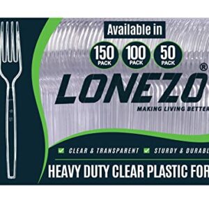 Lonezo [150 Count] Plastic Forks Clear Forks Plastic Disposable Shatter Resistant Disposable Forks Eco Friendly Plastic Forks Heavy Duty Plastic Utensils