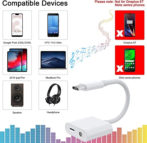 zoho, 2 in 1 USB C to 3.5mm Headphone Jack Adapter PD 60W Charger and Aux Audio Splitter Adapter Compatible with Samsung Note 2010S20, Google Pixel 44 XL33 XL and More