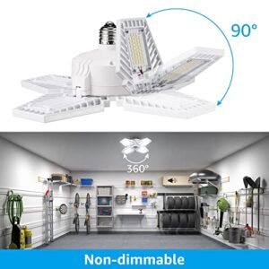 TORCHSTAR LED Garage Lights, 100W Deformable 4 Panels 12000LM Garage Ceiling Light, UL Listed, Adjustable E26/E27 Base Aluminum Lighting for Barn, Basement, Workshop, 5000K Daylight, White