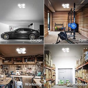 TORCHSTAR LED Garage Lights, 100W Deformable 4 Panels 12000LM Garage Ceiling Light, UL Listed, Adjustable E26/E27 Base Aluminum Lighting for Barn, Basement, Workshop, 5000K Daylight, White