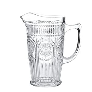 kingrol 50 oz glass pitcher, vintage water carafe jug for ice tea, homemade juice, milk, beverages, heat resistant glass carafe for hot/cold water