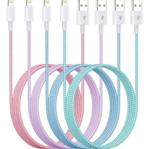 4colorful lightning cable 6ft 4packs iphone charger nylon braid cord apple mfi certified for apple charger, iphone 13/12/11/se/xs/xs max/xr/x/8 plus/7/6 plus/ipad/ipod