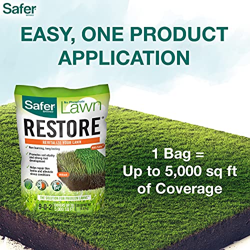 Safer Brand 9335SR Lawn Restore Natural Lawn Fertilizer - Non-Burning Fertilizer - 9-0-2 NPK - Covers up to 5,000 Sq Ft