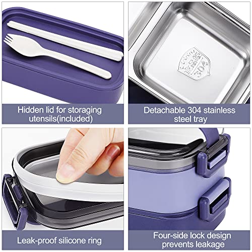 JUBOSYCZ Stainless Steel Bento Box for Adults&Kids,Japanese Leakproof Lunch Box Divided Food Meal Storage Containers Set Stackable 2 Layer for Children School Picnic Blue