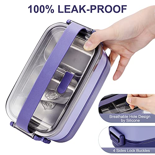 JUBOSYCZ Stainless Steel Bento Box for Adults&Kids,Japanese Leakproof Lunch Box Divided Food Meal Storage Containers Set Stackable 2 Layer for Children School Picnic Blue