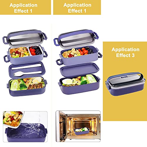 JUBOSYCZ Stainless Steel Bento Box for Adults&Kids,Japanese Leakproof Lunch Box Divided Food Meal Storage Containers Set Stackable 2 Layer for Children School Picnic Blue