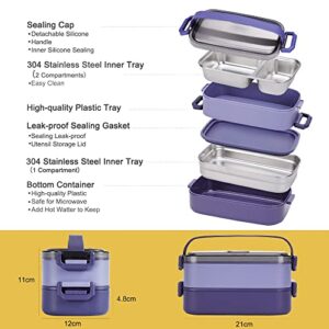 JUBOSYCZ Stainless Steel Bento Box for Adults&Kids,Japanese Leakproof Lunch Box Divided Food Meal Storage Containers Set Stackable 2 Layer for Children School Picnic Blue