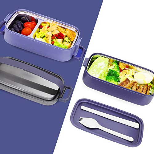 JUBOSYCZ Stainless Steel Bento Box for Adults&Kids,Japanese Leakproof Lunch Box Divided Food Meal Storage Containers Set Stackable 2 Layer for Children School Picnic Blue