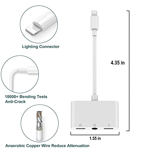 Real-EL, Lightning to Headphone Adapter 3.5mm Jack Headphone Adapter 3 in 1 Earphone and Charging Splitter for iPhone 1211SEXSXRX87 and iPad