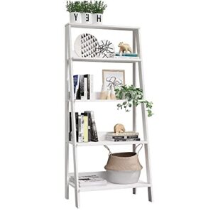madesa 5-tier ladder shelf with storage space, free standing bookshelf, wood, 15" d x 24" w x 55" h – white