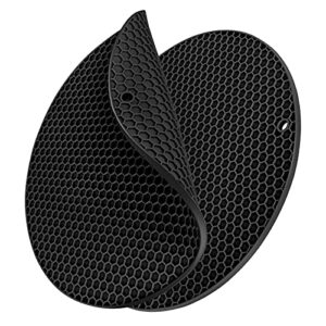 vlucky 2 pack silicone trivet mats, 11.8" inch diameter, heat resistant trivet, durable & flexible hot pot holder hot pads, microwave mat, drying mat, non-slip jar opener, utensil rest (black)