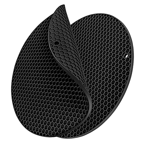 VLUCKY 2 Pack Silicone Trivet Mats, 11.8" Inch Diameter, Heat Resistant Trivet, Durable & Flexible Hot Pot Holder Hot Pads, Microwave Mat, Drying Mat, Non-Slip Jar Opener, Utensil Rest (Black)