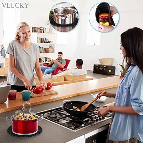 VLUCKY 2 Pack Silicone Trivet Mats, 11.8" Inch Diameter, Heat Resistant Trivet, Durable & Flexible Hot Pot Holder Hot Pads, Microwave Mat, Drying Mat, Non-Slip Jar Opener, Utensil Rest (Black)