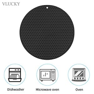 VLUCKY 2 Pack Silicone Trivet Mats, 11.8" Inch Diameter, Heat Resistant Trivet, Durable & Flexible Hot Pot Holder Hot Pads, Microwave Mat, Drying Mat, Non-Slip Jar Opener, Utensil Rest (Black)