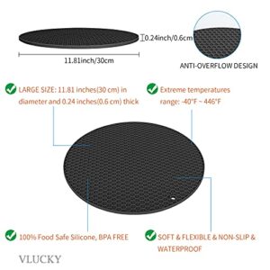 VLUCKY 2 Pack Silicone Trivet Mats, 11.8" Inch Diameter, Heat Resistant Trivet, Durable & Flexible Hot Pot Holder Hot Pads, Microwave Mat, Drying Mat, Non-Slip Jar Opener, Utensil Rest (Black)