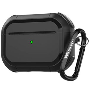 winproo armor airpods pro case cover with keychain, military hard shell full-body shockproof protective case skin for airpods pro [black]