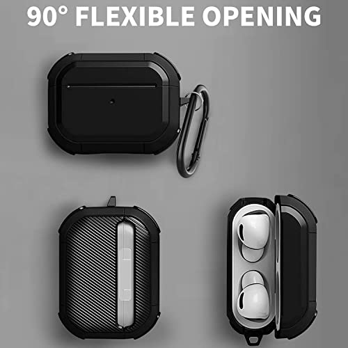 Winproo Armor Airpods Pro Case Cover with Keychain, Military Hard Shell Full-Body Shockproof Protective Case Skin for Airpods Pro [Black]