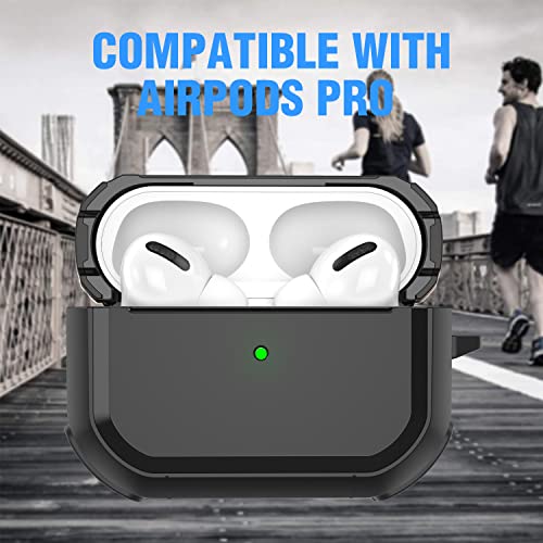 Winproo Armor Airpods Pro Case Cover with Keychain, Military Hard Shell Full-Body Shockproof Protective Case Skin for Airpods Pro [Black]