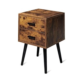 hoorlang wooden night stand with 2 drawers storage cabinet, bedside table for bedroom or mid-century end table for living room-rustic brown hlet03f