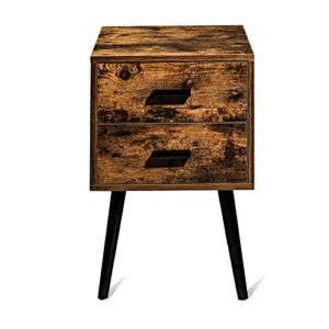 Hoorlang Wooden Night Stand with 2 Drawers Storage Cabinet, Bedside Table for Bedroom Or Mid-Century End Table for Living Room-Rustic Brown HLET03F