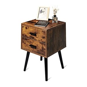 Hoorlang Wooden Night Stand with 2 Drawers Storage Cabinet, Bedside Table for Bedroom Or Mid-Century End Table for Living Room-Rustic Brown HLET03F