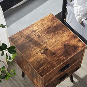 Hoorlang Wooden Night Stand with 2 Drawers Storage Cabinet, Bedside Table for Bedroom Or Mid-Century End Table for Living Room-Rustic Brown HLET03F