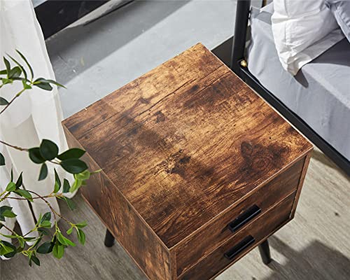 Hoorlang Wooden Night Stand with 2 Drawers Storage Cabinet, Bedside Table for Bedroom Or Mid-Century End Table for Living Room-Rustic Brown HLET03F