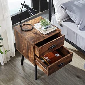 Hoorlang Wooden Night Stand with 2 Drawers Storage Cabinet, Bedside Table for Bedroom Or Mid-Century End Table for Living Room-Rustic Brown HLET03F