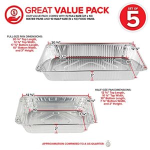 Chafing Dish Buffet Set Disposable - 21 x 13 (5 Pack) 9 x 13 (10 Pack) Aluminum Serving Trays, Catering Pans for Keeping Food Warm, Foil Chaffing Dishes for Buffets and Parties, Warming Tray