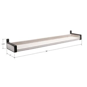 InPlace Shelving, 9602114E, Wall Mounted Real Wood Industrial Bracket Ledge, 24 Inch x 5 Inch x 2.75 Inch, Distressed White