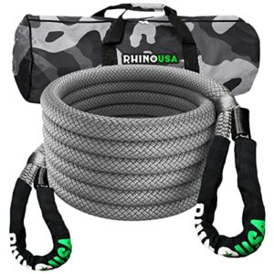 rhino usa kinetic recovery tow rope (1in x 30ft gray) heavy duty offroad snatch strap for utv, atv, truck, car, jeep, tractor - ultimate elastic straps towing gear - guaranteed for life!