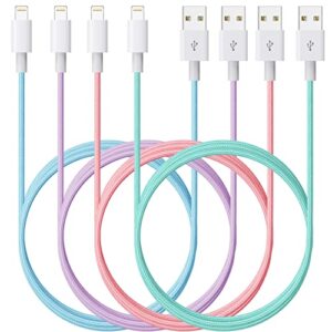 4colorful iphone charger lightning cable 6ft 4packs nylon braid charging cord apple mfi certified for apple charger, iphone 13/12/11/se/xs/xs max/xr/x/8 plus/7/6 plus/ipad/ipod