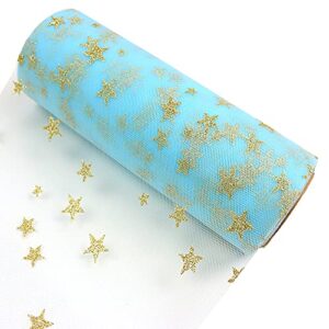 Yuanchuan Golden Star Glitter Tulle Rolls 6 inch x 10 Yards (30 feet) Blue Tulle Rolls Spool Fabric Tutu for DIY Skirts Wedding Gift Wrap Sewing Crafting Bow Bridal Decorations Birthday Party (Blue)